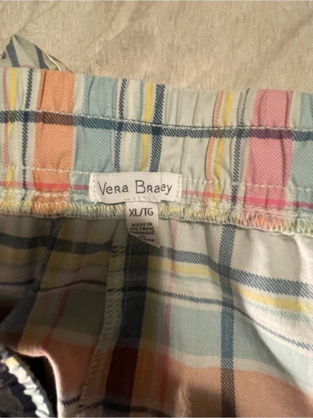 Vera Bradley Plaid Pastel Pajama Set in Cream, Pink, Blue, Peach - Picture 9 of 9